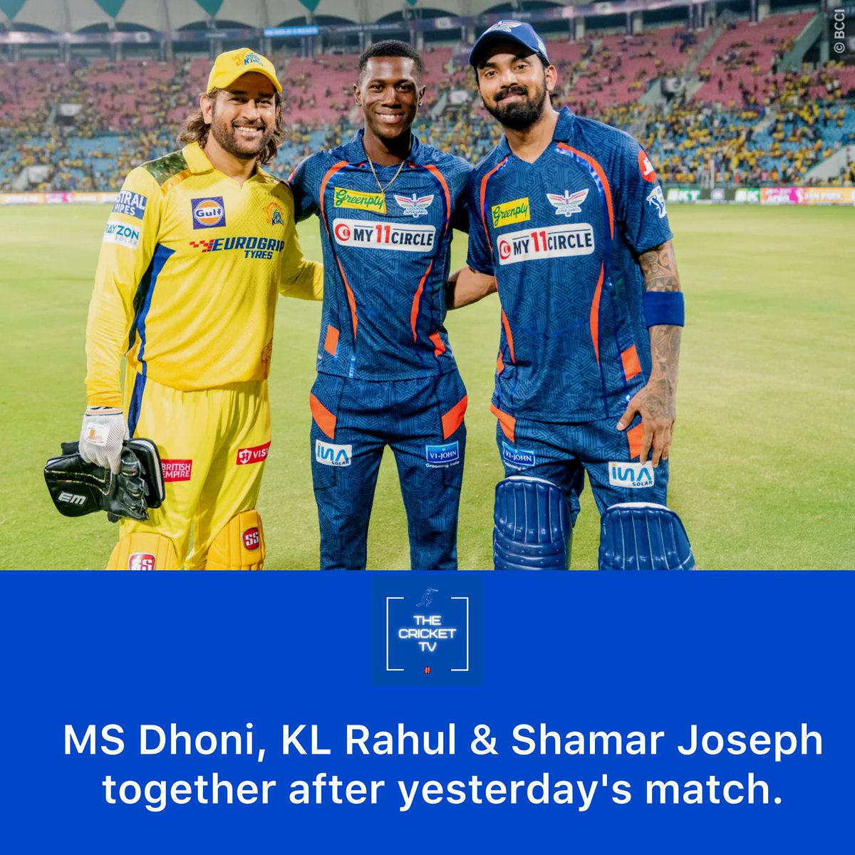 MS Dhoni, KL Rahul & Shamar Joseph together after yesterday's match. 🔥

- A beautiful picture. ❤️

#MSDhoni #KLRahul #ShamarJoseph #LSGvCSK #LSGvsCSK #IPL #IPL2024