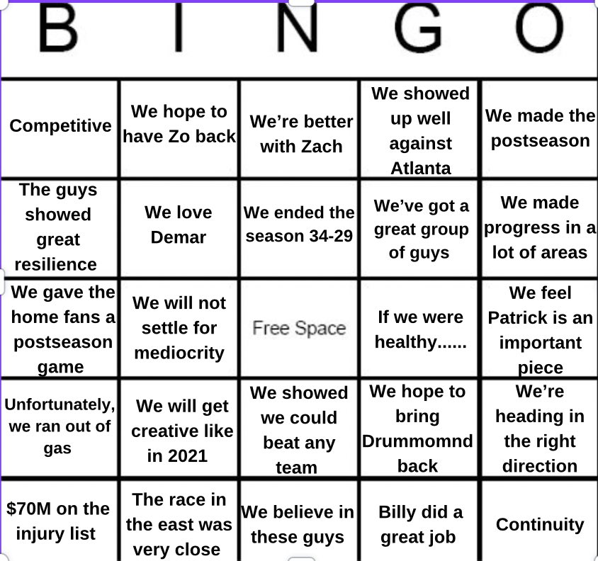BullsCentralYT's tweet photo. I made a bingo card for AK’s end of season press conference. Enjoy https://t.co/MtBQmTEgI2
