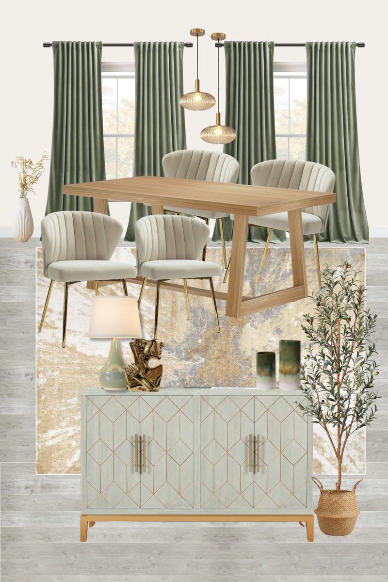 Green and gold dining room design! liketk.it/4E4ld