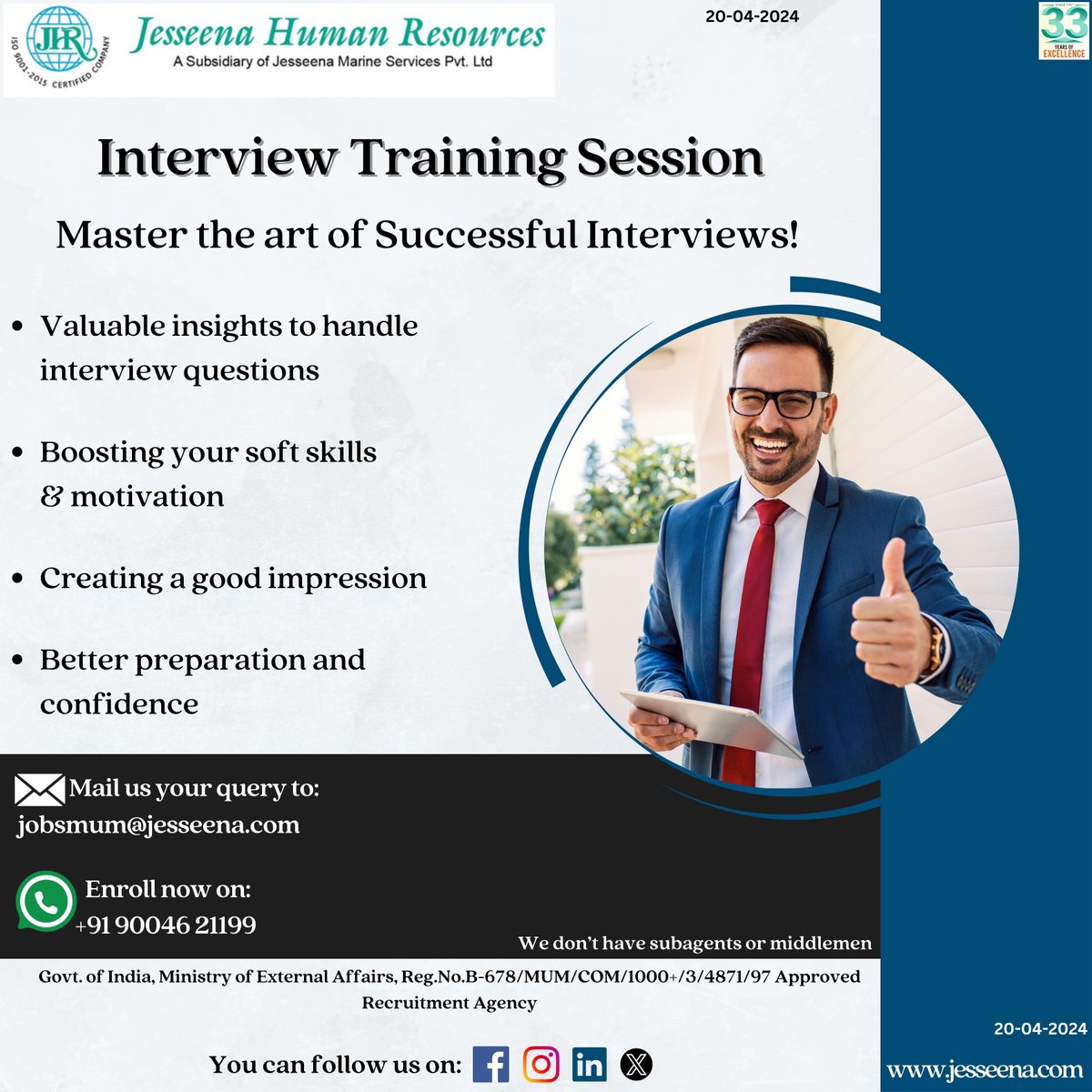 Interview Training Session

Mail us your query to:
jobsmum@jesseena.com

#interviewskills #interviewprep #jobinterview #careerdevelopment #interviewtips #jobsearch #employment #success #confidenceboost #softskills