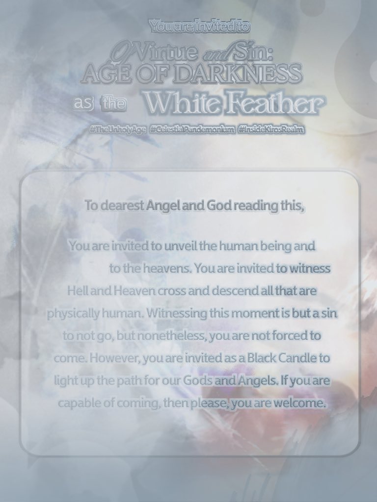 cerendipit_y's tweet photo. ㅤ
I、 SAINT NOAH、 am taking on the
gleaming facade of 𝕻oseidon
as Persephone's WHITE FEATHER 🌑
#TheUnholyAge
#CelestialPandemonium
#InsideKirosRealm
ㅤ https://t.co/C5QC82oqfU