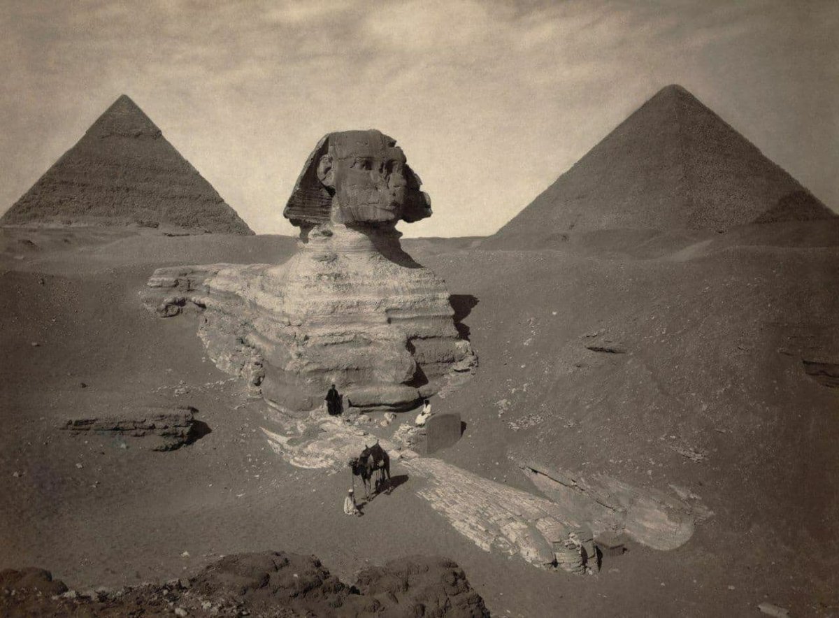 Sphinx at the end of the 19th century, then only partially excavated