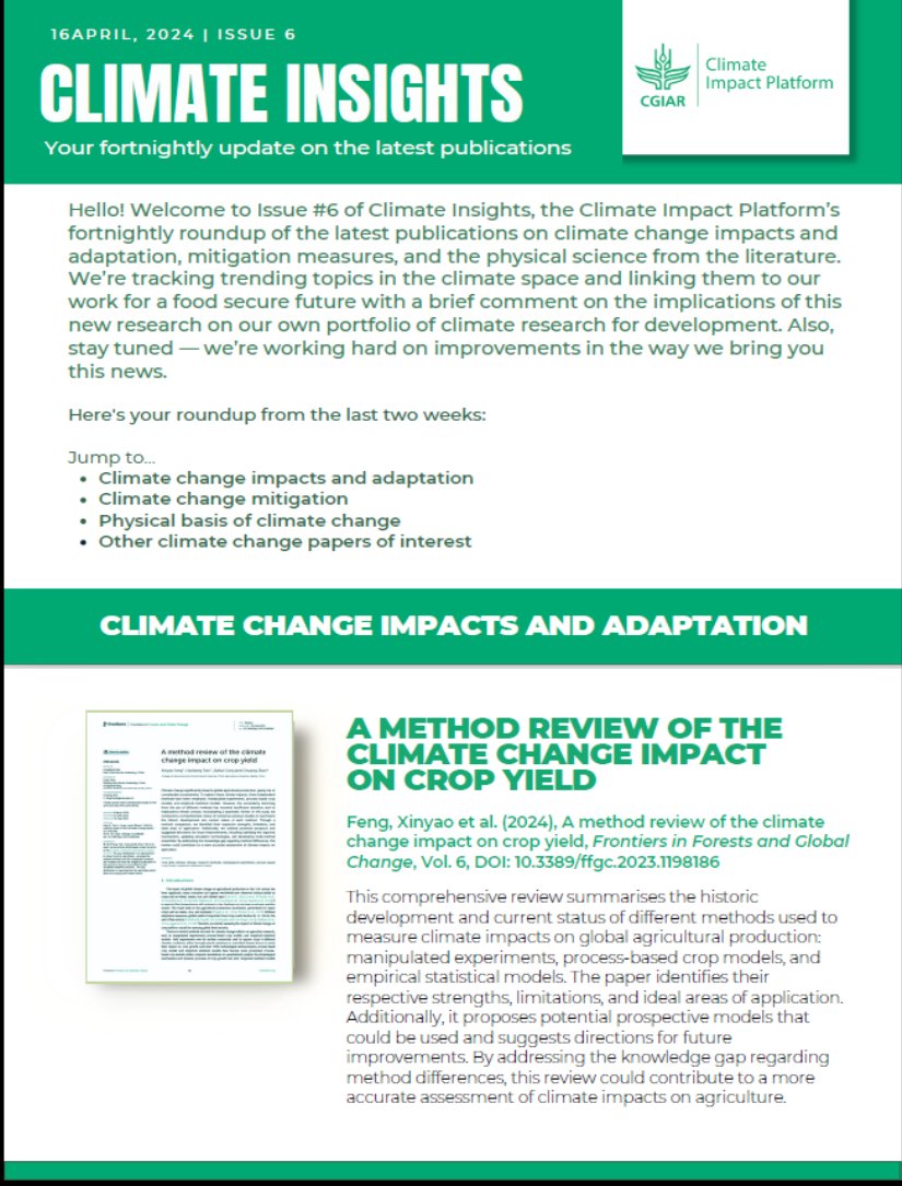📢New Climate Insights alert ! Issue #6 We're spotlighting the latest in climate research, exploring impacts, adaptation strategies, and trending topics and linking them to our work for a food-secure future. hdl.handle.net/10568/141535 #ClimateChange #ClimateInsights @aditimukherji