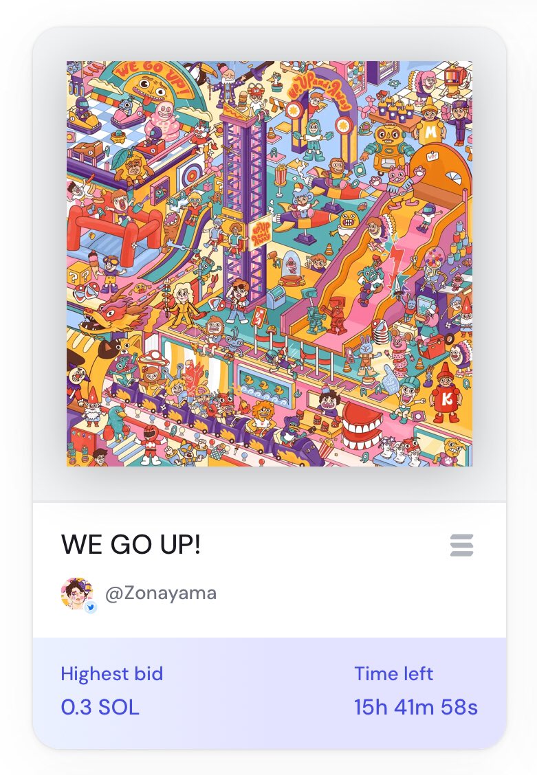 zonayama's tweet photo. “WE GO UP!” got bid by @socalstreet 
Thank you so much for the super-generous-support 

for now its 0.3 $SOL

go check it out for further details 
link: https://t.co/K8l7WwwP3f https://t.co/oA7Ls9polM