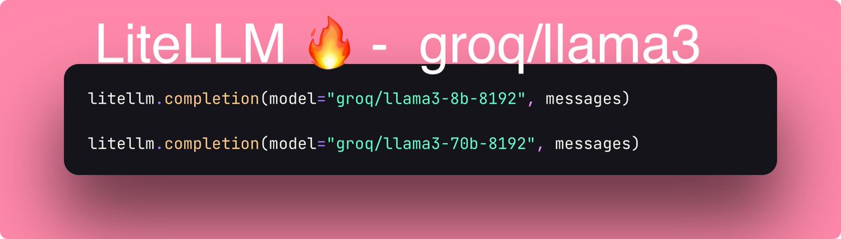 💥Thrilled to launch groq/llama3 on @LiteLLM  docs.litellm.ai/docs/providers…

🆕 @langfuse  - Add LLM location logging, and add cache_hit to metadata 

🐞 Fix exception when using the 'gemini/gemini-pro-1.5-latest' model

🐞 Fix streaming of completion responses from Anthropic

📝 Log