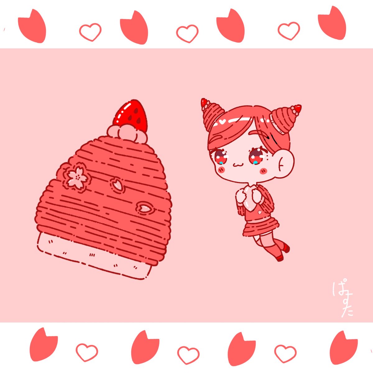PASUTA_115's tweet image. 桜と苺のモンブラン

#オリジナルイラスト
#桜
#苺
#モンブラン
#擬人化