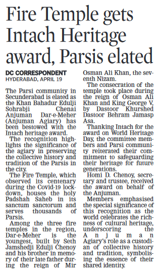 DeccanChronicle's tweet photo. Secunderabad’s Fire Temple, a beacon of Parsi tradition, has been awarded the Intach Heritage Award.
#Hyderabad #FireTemple #IntachHeritageAward #ParsiCulture https://t.co/NDLaLho7ev