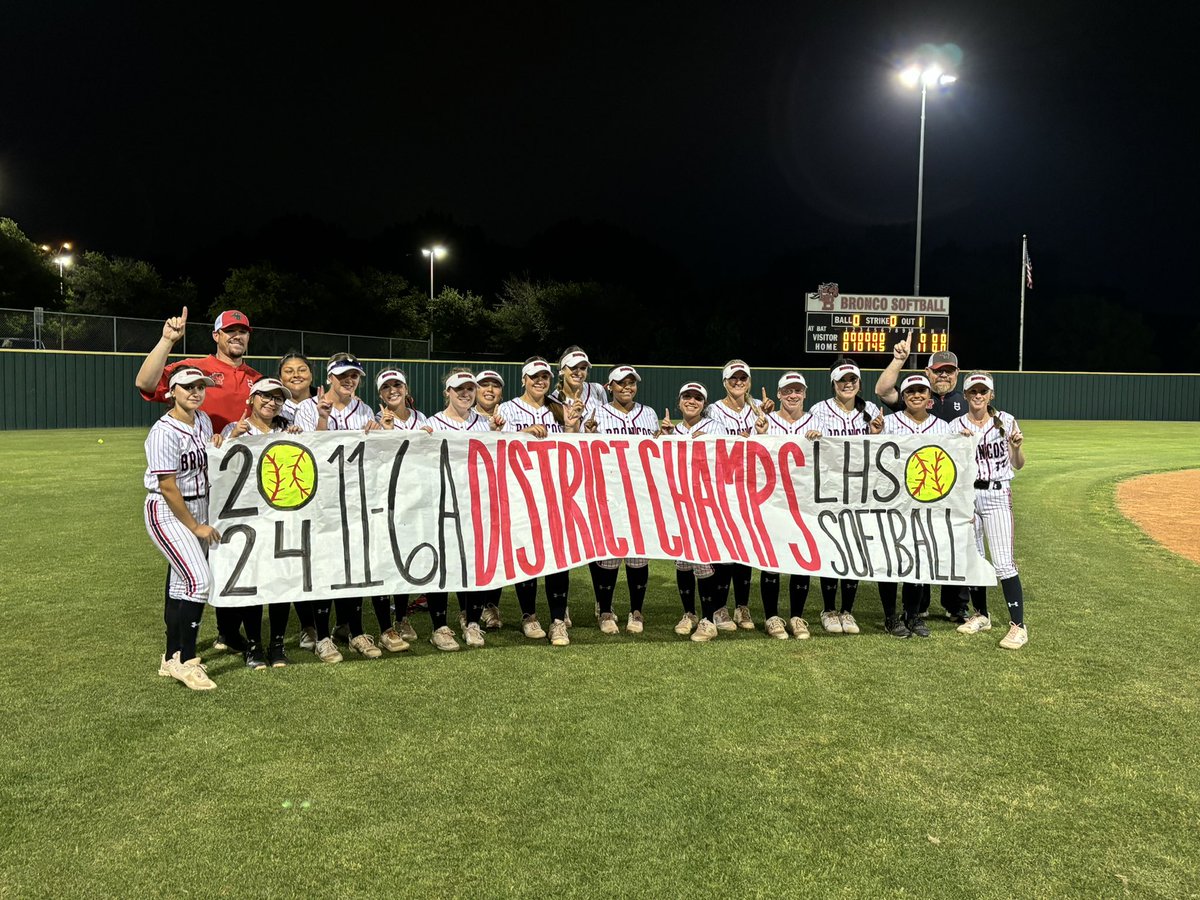 LHSBroncoSB's tweet photo. 11-6a District Champions!!!!!!! Great job ladies!!! Let’s Go!!! Now on to the playoffs!!! @MISDathletics @DFWfastpitch @Gosset41 @AustinTGCA @THSCAcoaches https://t.co/OExJkgefPM