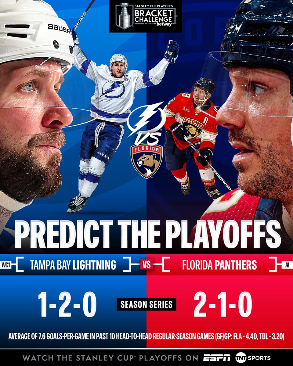 A Sunshine State matchup ☀️ Catch Game 1 of the @TBLightning vs. @FlaPanthers TOMORROW at 12:30p ET on @espn! Register now to fill out your #StanleyCup Playoffs Bracket Challenge presented by @betwayusa at bracketchallenge.nhl.com