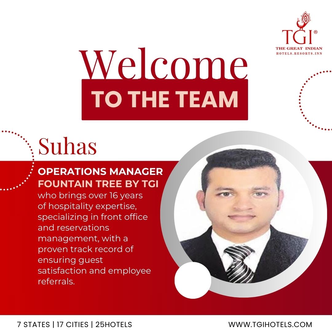 #TGIAnnouncements Introducing Mr. Suhas as our new Operations Manager at #FountainTreeByTGI! We're excited to welcome him, with his wealth of experience in hospitality management! #TeamTGI #10YearsofTGI #WelcomeSuhas #OperationsExcellence #TeamExpansion #HospitalityLeadership