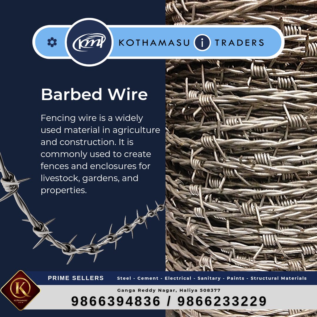 Kothamasuitrade's tweet photo. #barbedwire #fencing #safty #protect #available at @Kothamasuitrade #Prime #sellers in #steel #cement #electrical #sanitary #paints #structuralmaterial one stop #shopping for all #construction #materials #likes #insta #viral #india #bestprice #instadaily #trending #lowcost https://t.co/YFgsgfLiDV
