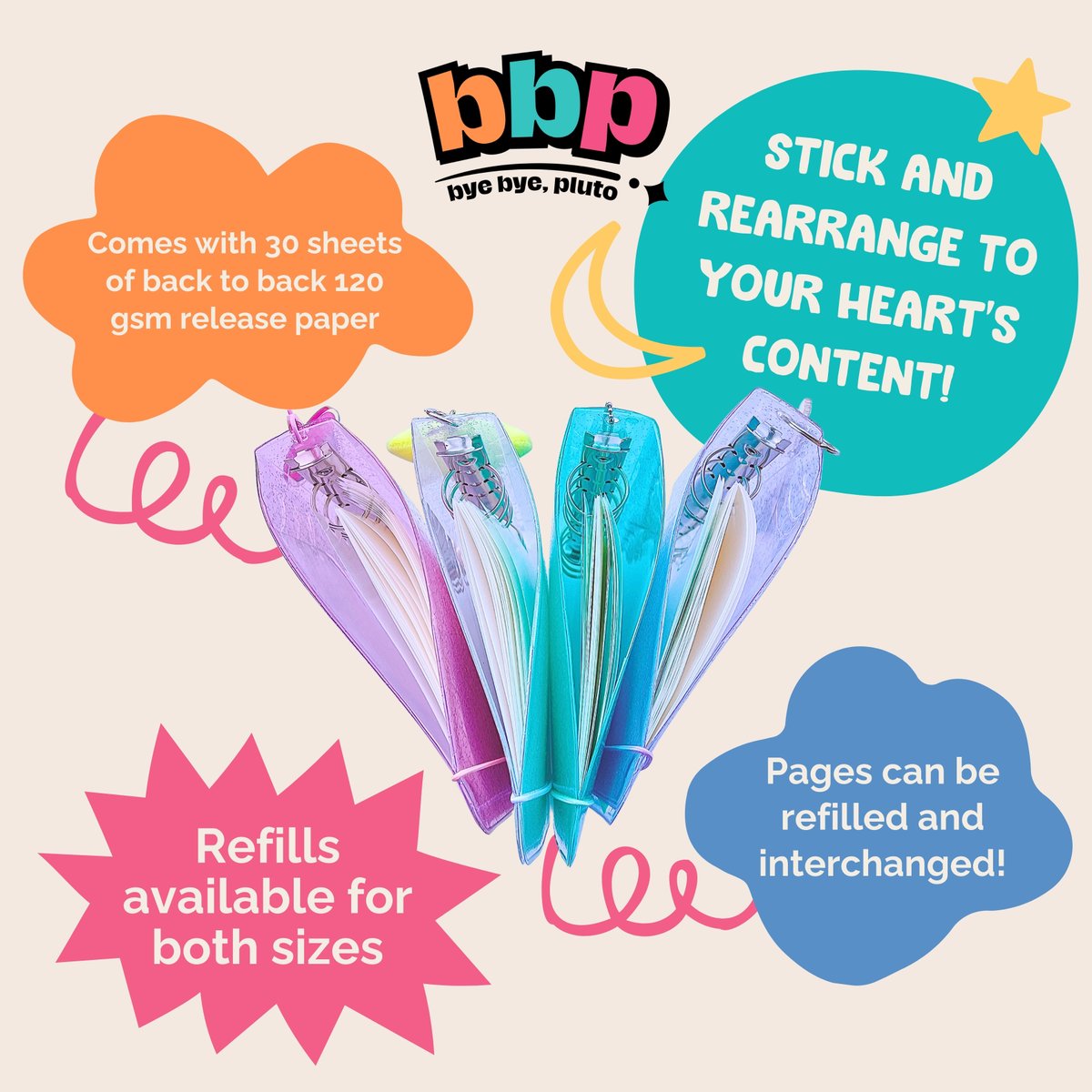 byebyeplutoMNL's tweet photo. Get ready to stick around with our first seasonal drop! 🚀

Introducing BBP’s sticker book—crafted to ease every collector’s frustration (yas we know dami kayo nakatambak lang diyan, trew? 👀) Stick, Re-arrange, Refill, &amp; Repeat!

Oorder na yan, GYEW!!! https://t.co/azBa2nsFzZ 😉 https://t.co/FuFWFWP1h9