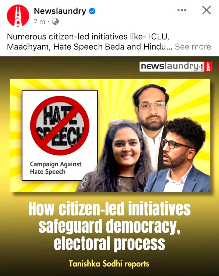 Yes, We are Watching ✊ Newslaundry profiles our work, along with work of several others trying to keep the spirit of democracy alive. Please read. And if it makes you curious about us, check out all of our work here (linktr.ee/Maadhyam) newslaundry.com/2024/04/19/we-…