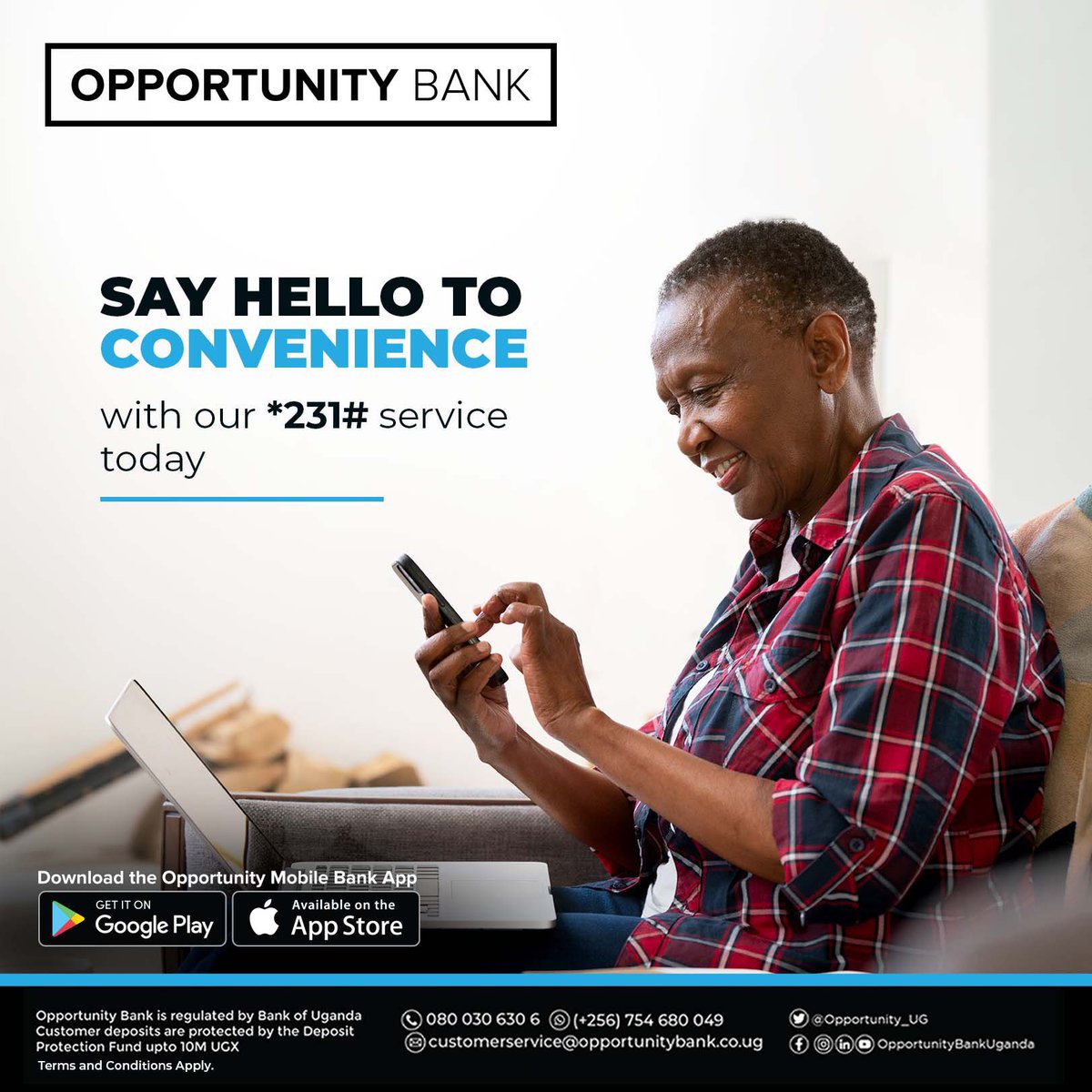 Transact and keep track of your account at the comfort of your home. Simply register for Opportunity Kussimu (*231#) #Mobilebanking