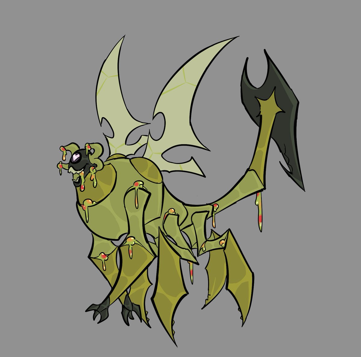 Next alien! Stinkfly!
Female Lepidopterran have bigger bodies to carry eggs, their beauty is base on how much saliva they produce, this saliva also oils their limbs so when it's produce on excess starts to leak, also it stinks so bad that is slightly corrosive
#Ben10