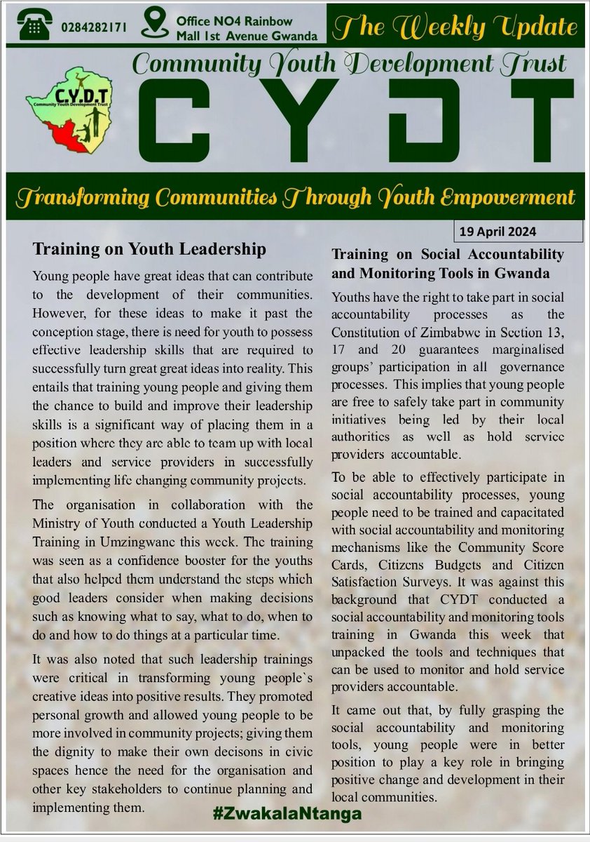 CYDT Weekly update
Have a blessed weekend
#ZwakalaNtanga