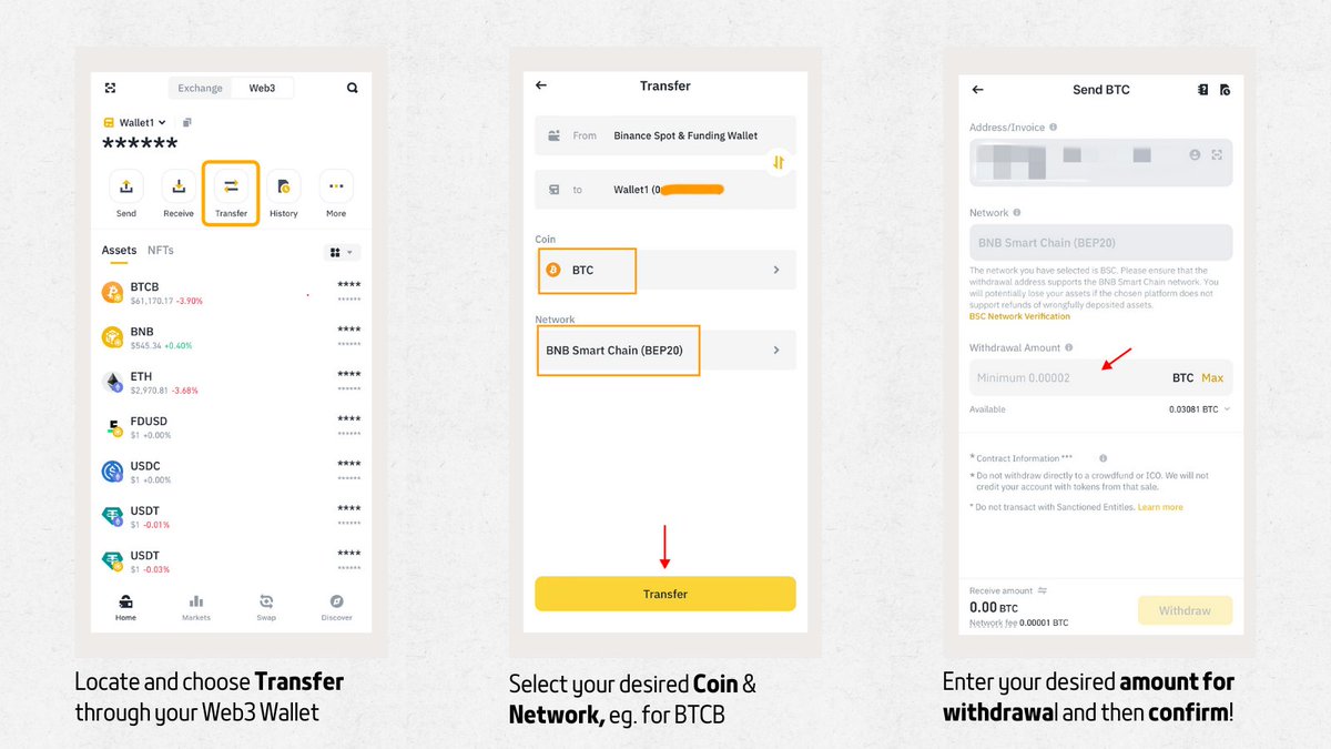 bouncebit's tweet photo. 3/ 

2⃣A little bit of $BTCB

How to withdraw BTCB to your Web3 Wallet🔽 https://t.co/Fh4teoEbMD