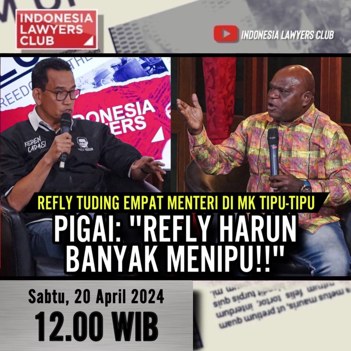 SUDAH TAYANG! >> REFLY TUDING 4 MENTERI DI MK TIPU-TIPU // PIGAI: “REFLY HARUN BANYAK MENIPU!!” // TONTON SEKARANG YOUTUBE 👉 youtu.be/5slUYU53odA (INDONESIA LAWYERS CLUB)