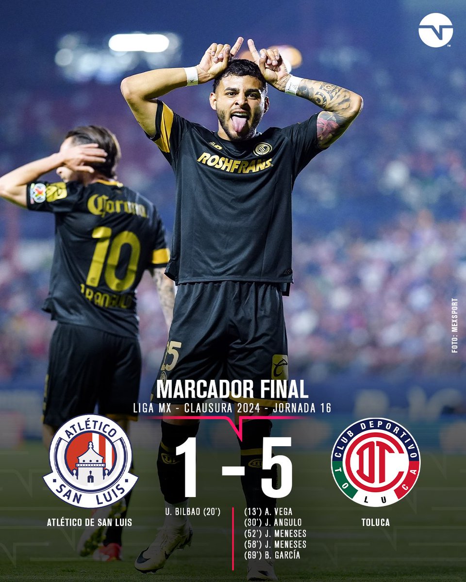 ¡Categórica goleada de los Diablos! 😈 @TolucaFC visitó el Alfonso Lastras para ganar con total autoridad ante un triste Atlético de San Luis. El club Choricero es, por ahora, sublíder del #Clausura2024. 👏