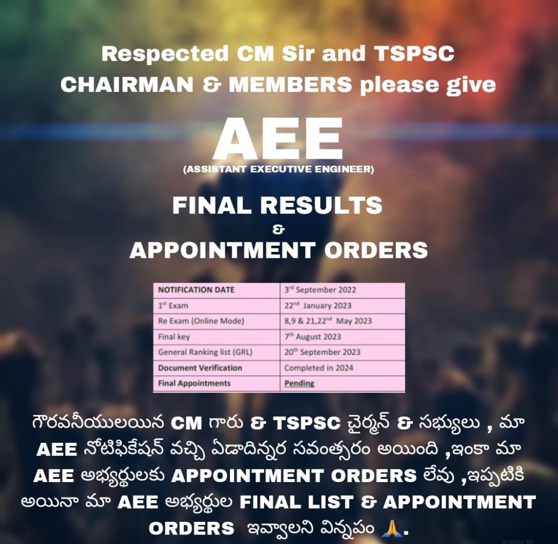 Vishalkt74's tweet photo. ఎలక్షన్ కోడ్ (MCC) ఉన్న కూడా UPSC , SSC ఇంకా STATE PSC తుది ఫలితాలను విడుదల చేస్తున్నాయి. దయచేసి TSPSC కూడా AEE తుది ఫలితాలను విడుదల చేయ్యాలని కోరుతున్నాం.
@revanth_anumula 
@Bhatti_Mallu 
@INCTelangana 
@LVReddy73 
@nsui 
@OffDSB 
@PonnamLoksabha 
@RahulGandhi 
@RSPraveenSwaero https://t.co/c8DN7NGdE8