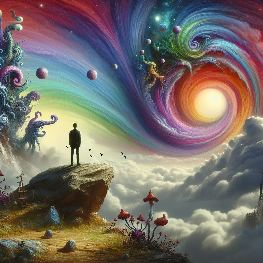 Itsallgravy_g's tweet photo. 'An imaginative depiction of another dimension with unique life forms and surreal landscapes.' #AIart #aiartcommunity #AI #aixhuman #aiassistedart #humanXaiEqaulsArt #AIcommunity #art #ArtistOnX #multipledimensions #CERN #DREAMS #lsd #mushrooms #psilocybin #psychedelics https://t.co/X9x3ewGXmw