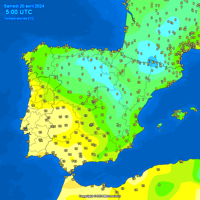 #Iberia temps at 7am, 20/04 - a cold and frosty start across parts of the NE with Molina de Aragón, Valderredible, Reinosa & Benasque at 0C, while much warmer towards the SW with several at 17C including #Gibraltar & Algeciras, also Malaga Port & Portalegre, but with Faro 18C.