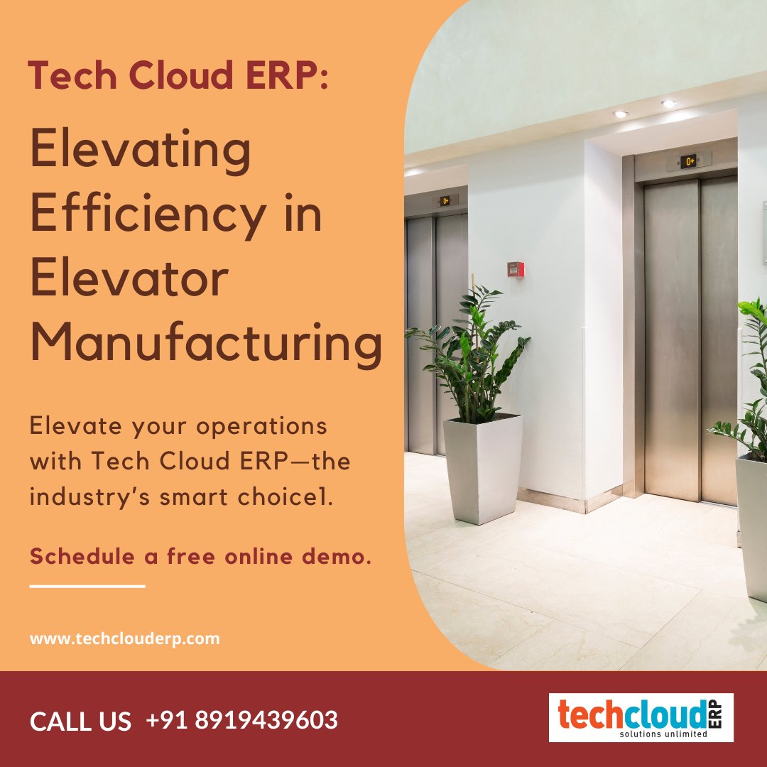Tech Cloud ERP is a powerful cloud-based management software meticulously crafted for elevator manufacturing companies.

#techclouderp #cloudsoftware #allinoneerp
#elevatorindustry  #manufacturingsoftware
#cloudsolutions  #smartchoice  #elevateyourbusiness