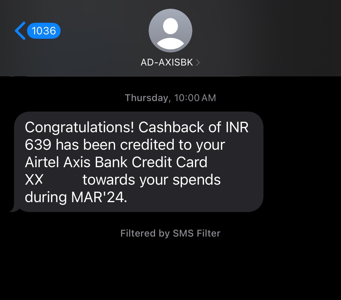 Cashback of Rs. 639 kicking in for my Axis Airtel credit card just before the devaluation coming into effect from 20th Apr’24 🔥

Earned a total CB of Rs. 3056 in 1st 3 months itself of issuing this CC

Here’s a thread on changes in the CC features effective 20th Apr’24 (1/4) 👇🏻