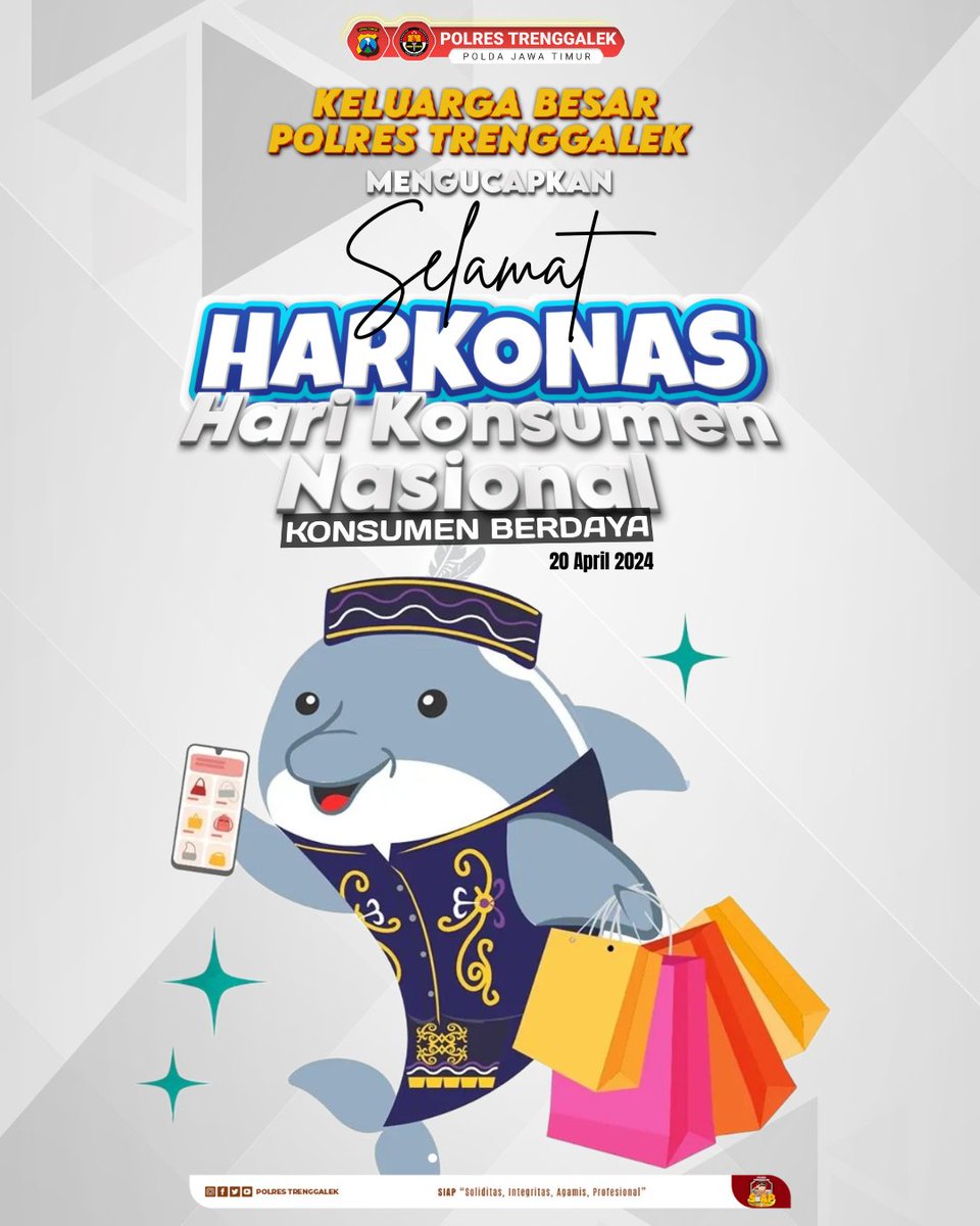 Keluarga Besar Polres Trenggalek Mengucapkan Selamat Hari Konsumen Nasional (Harkonas) 20 April 2024 'Konsumen Kritis Cerdas Bertransaksi' Kesejahteraan konsumen adalah tonggak utama dalam pembangunan ekonomi yang berkelanjutan #Harkonas