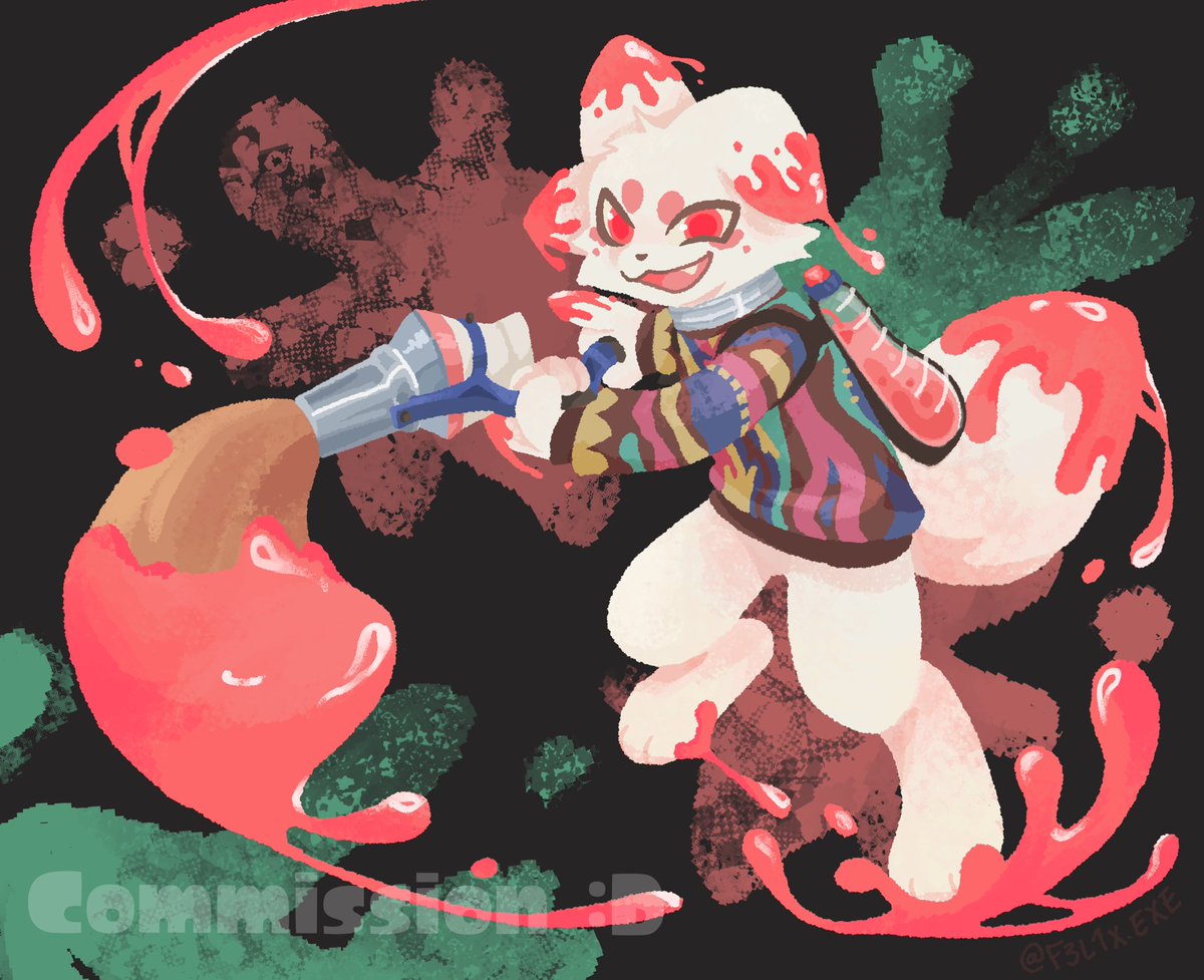 Finished this commission today for the lovely @/burgundy_boy_ on insta!! It was so fun to try and draw a furry in the splatoon style :3 #splatoon3 #furryart #commissionart