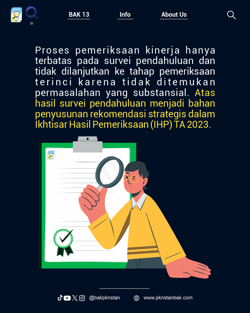 bakpknstan's tweet photo. [PELAKSANAAN AUDIT KINERJA ATAS KEPANITIAAN BADAN KELENGKAPAN KM PKN STAN TA 2023]
BAK telah melakukan Audit Kinerja atas Kepanitiaan yang dilaksanakan oleh Badan Kelengkapan KM PKN STAN TA 2023
Dari 21 kepanitiaan yang terencana dilakukan 5 kepanitiaan yang masuk dalam sampling. https://t.co/u4znnbQdp0