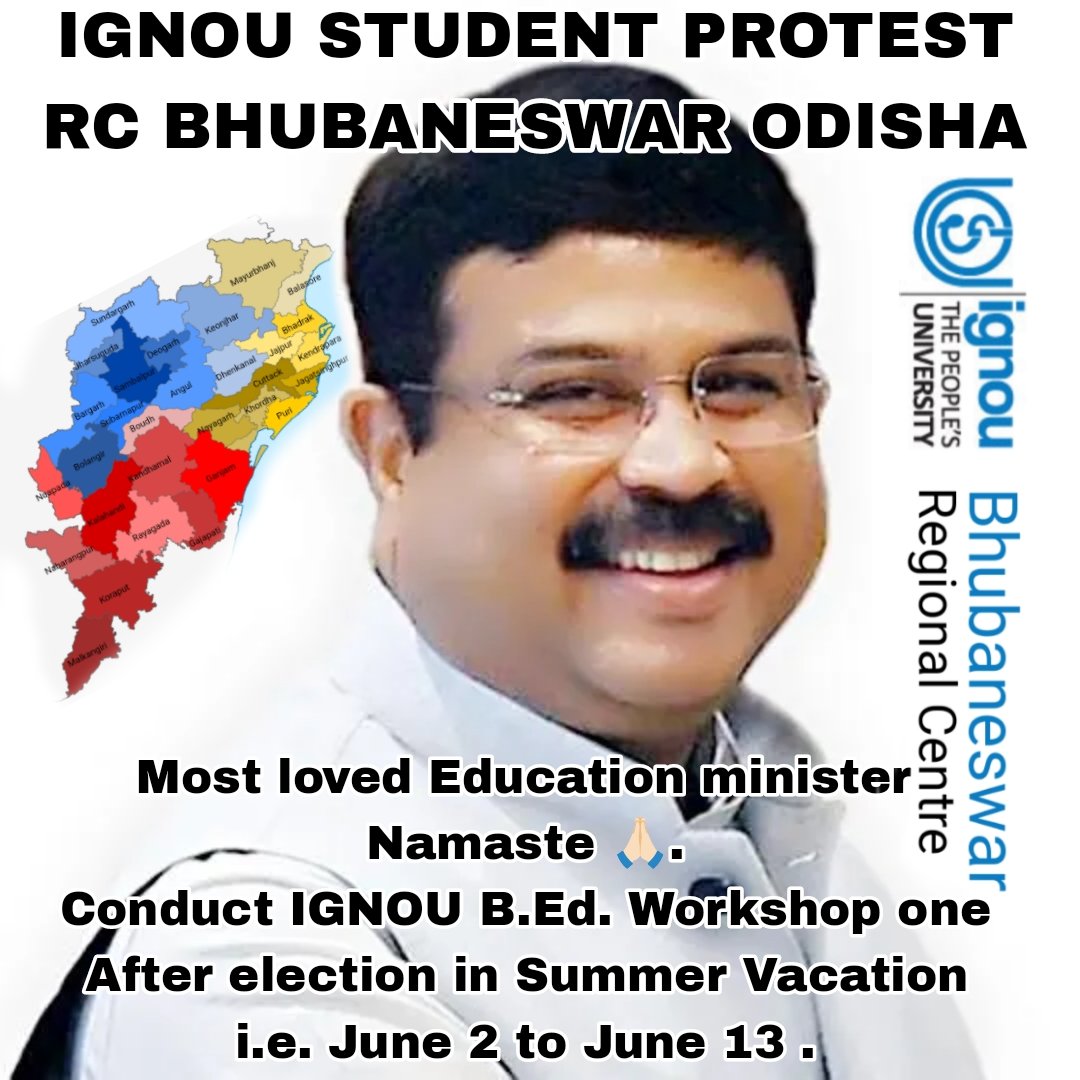 HM_info_sahayak's tweet photo. Respected @dpradhanbjp sir @EduMinOfIndia , @rcbhubaneswar students want to conduct B.Ed. WORKSHOP ONE in JUNE 2 to JUNE 13 . We want justice. In May Election in July CTET &amp; Teacher recruitment Exam. @IgnouVc @OfficialIGNOU @PMOIndia @narendramodi Otherwise we lose 1 yr. Please https://t.co/Mq1k5qT99m