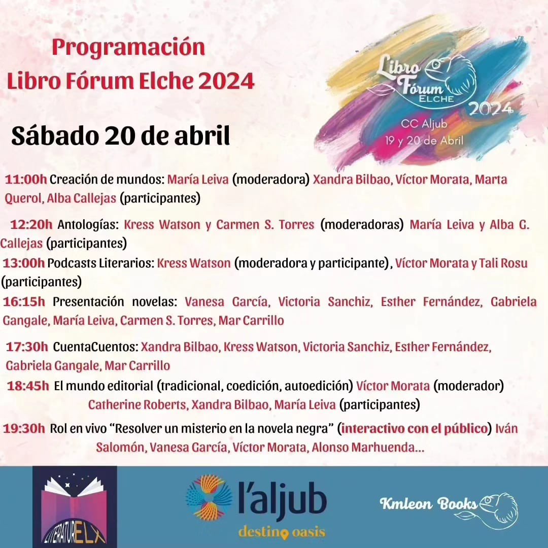 VanGarBar's tweet image. Desde ayer se celebra #LibroForumElche2 en el CC L’Aljub. Hoy estaré de 10 a 22h con presentación a las 16:15h. Espero que, si estás cerquita, te animes a pasar por allí y conocer las historias que los distintos escritores tienen para ti.

#ferialibro #Elche #alicante