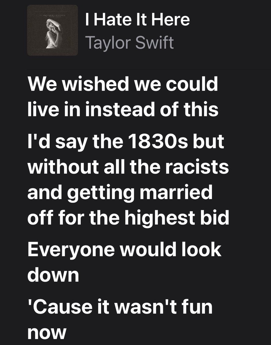 I remember when the Swifties came for me when I mentioned this in December. Y’all are no different than Trump supporters except you’re bigger hypocrites pretending to be champions of change and progress. FYI in 1830 slavery was legal. You can’t be racist towards property.