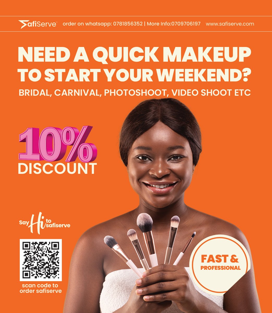 is your make up artist busy or unavailable.... don't give up on that plot as just a message to @safiserveUg can get you aligned... ready to come and do that make up at a place of your own comfort, just #SayHiToSafiServe on wa.link/b77ohr and get sorted