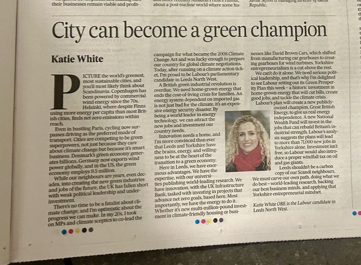 Thanks to the @yorkshirepost for featuring this piece today and for @Ed_Miliband and @RachelReevesMP for their green leadership on this. The Labour Party is ready to lead the Green Revolution and #Leeds can be at the centre of that! 💚🌍🇬🇧 yorkshirepost.co.uk/news/opinion/c…