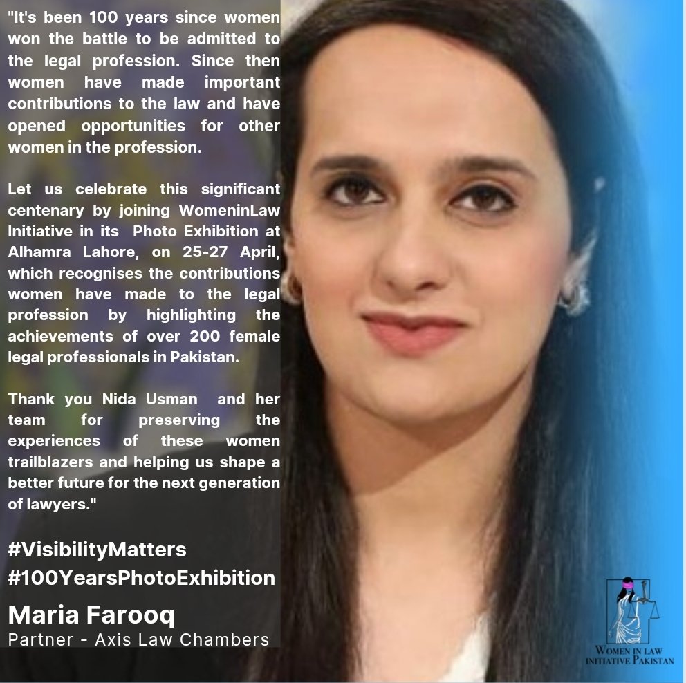 Partner at @axislawpk @mariafsheikh shares her thoughts on the 100 years photo exhibition featuring over 200 female legal professionals. 

#VisibilityMatters