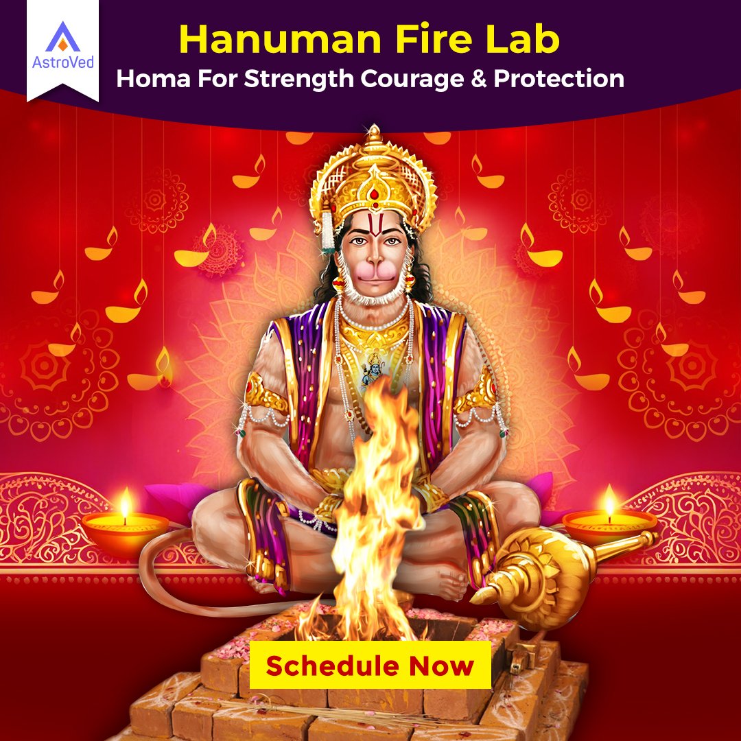 Experience the power of #Hanuman with #AstroVed's #FireLab (Homa). Invoke the divine incarnation of #Shiva for strength, courage, and protection. Through this fire lab, you can experience spiritual energy, overcome challenges, and attain success. bit.ly/447VLbm
#Strength