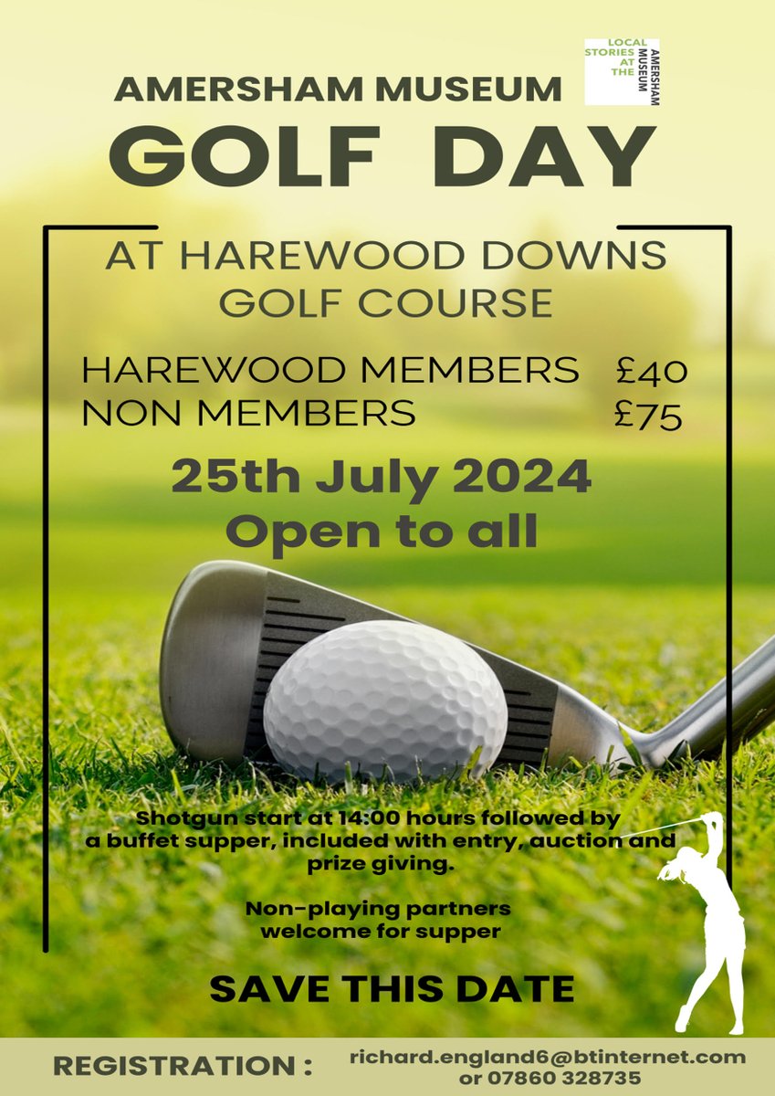 Calling all #Golfers! We are running our Golf Day on 25 July at @HarewoodDowns Golf Club - book now to join us. To register email Richard England at richard.england6@btinternet.com or see our website amershammuseum.org/event/golf-day… #Amersham #Chilterns #Buckinghamshire #Golf #GolfDay