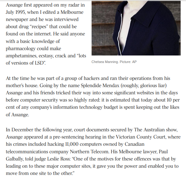 🧵Well this is quite extraordinary. Out of nowhere, Murdoch's flagship @australian throws up this long, vile, insane vomit from Alan Howe, a former a senior journalist at the UK Times & New York Post (both Murdoch). Why now? Why not even paywalled!? #propaganda #FreeASSANGE
