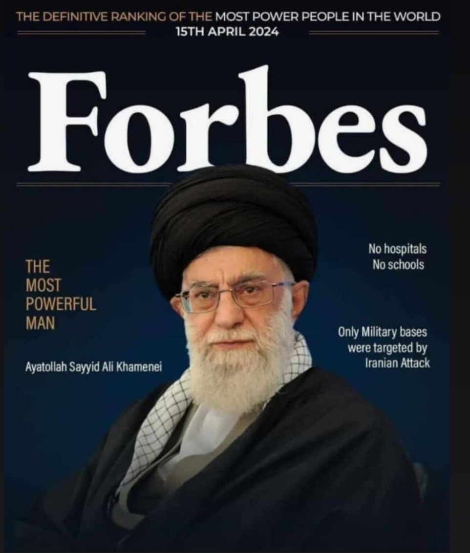 مجله آمریکایی فوربز در جدیدترین بروزرسانی 2024 لیست قدرتمندترین افراد جهان را منتشر کرد.طرح روی جلد عکسی از رهبر معظم انقلاب.
'نه بیمارستان نه مدرسه، تنها پایگاههای نظامی هدف حملات ایران بودند.'