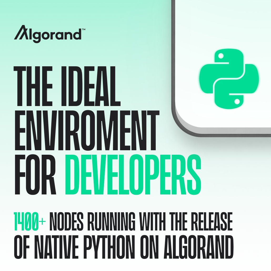 Algorand is BUILDING the ideal environment for developers. Recent highlights include: 🔹 Pure Python on Algorand 🔹 AlgoKit 2.0 released 🔹 1400+ participation nodes running 🔹 570 #AlgoCodingChallenge submissions With more to come for Algorand this year ✨