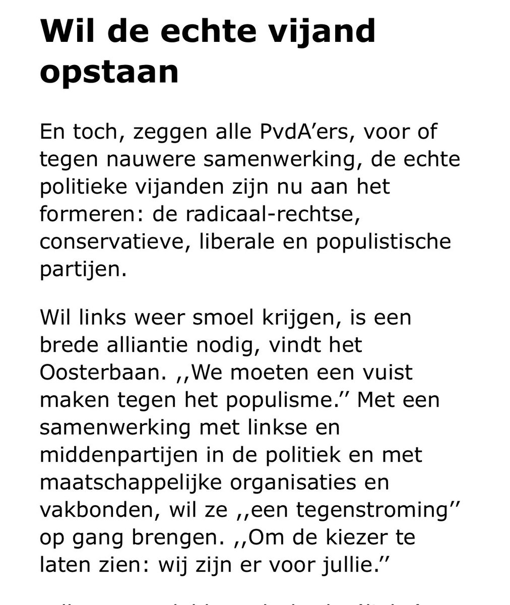 De Friese @PvdA ers verdienen in de partij nooit de populariteitsprijs. Maar er is extreem veel betrokkenheid bij de aanhang. Zoals bij @ChristaOosterb die vandaag in @lc_nl pleit voor brede linkse samenwerking tegen extreem rechtse politiek. Meer dan @groenlinks alleen.