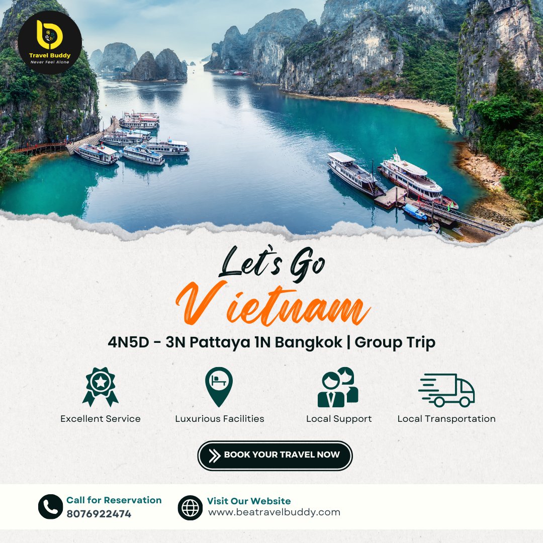 🌴 Get set for an incredible trip through Thailand, Vietnam, and Bali! 🌺 It's all about fun, exploration, and relaxation. 

📞Contact us at 8076922474 to reserve your spot today.

 #ThailandVietnamBali #neverfeelalone #beatravelbuddy  #travelbuddy