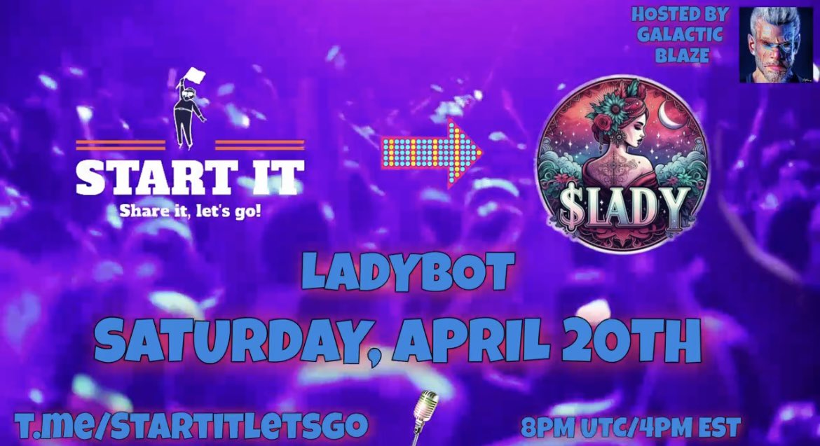 What are you doing today? 

💎🎤 Start It Voice AMA 🎤💎

Start It &amp; LadyBot LLC
@StartItLetsGo &amp; @LadyBotLLC

🗓 Saturday, April 20th, 2024
⏰ 8PM UTC | 4PM EST

✅ Where: @StartItLetsGo

🗣Guests: <a href="/LadyDev/">Kathy Heintz</a>
👤Host: @GalacticBlaze

💎 🐟 💎 🦈 💎 ❄️ 💎