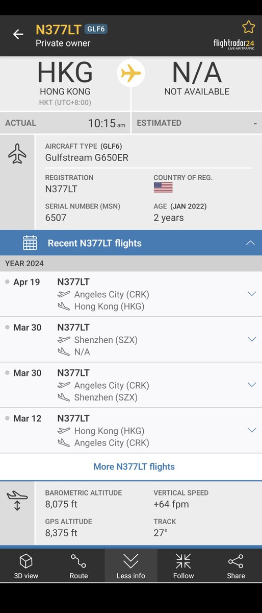 from HKG to HND
G650ER N377LT