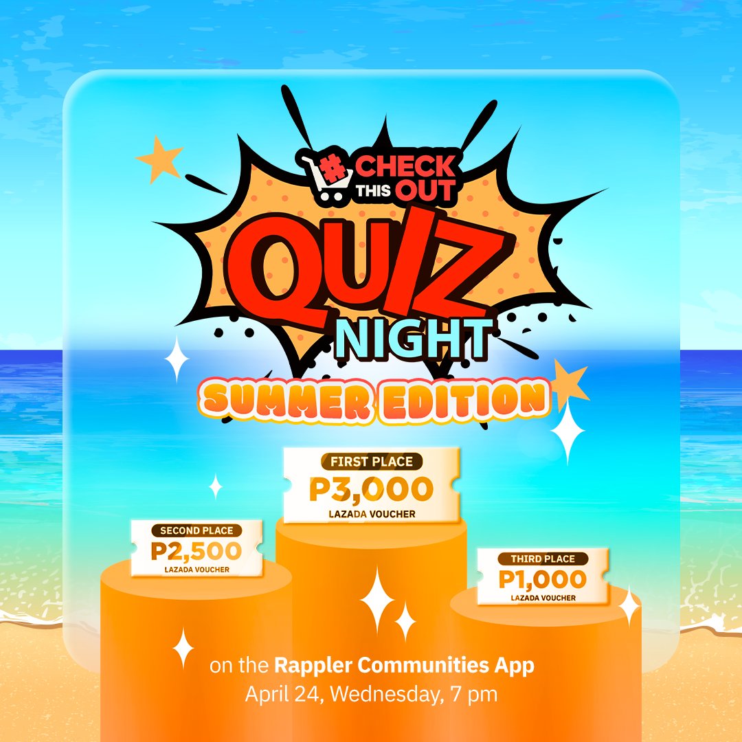 Grab more chances to win freebies during our #CheckThisOut Quiz Night on Wednesday, April 24, at 7 pm! Join the #CheckThisOut chat room of #RapplerCommunities: rplr.co/CheckThisOutCh…