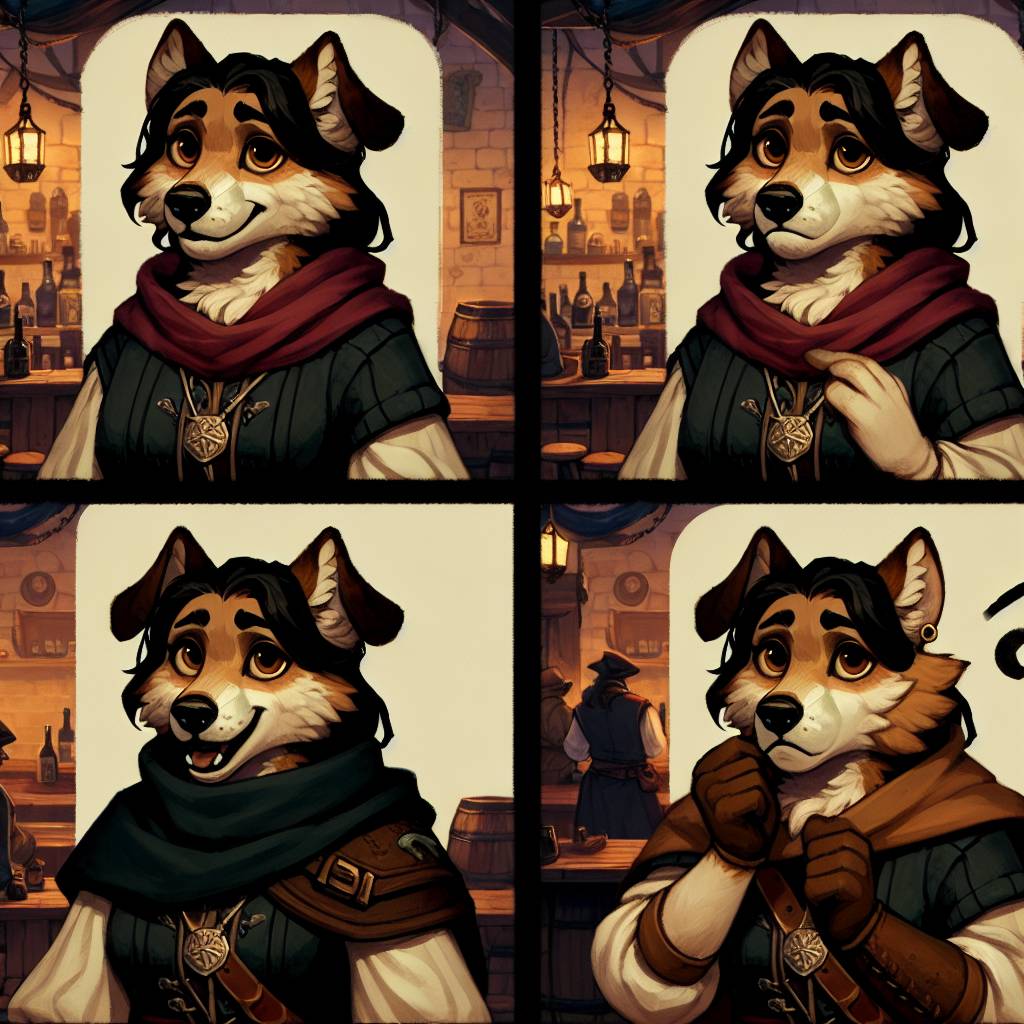 Vote for Pedro-etta! female dogfolk city mayor (Spritesheet) Style Made with -> litrpgadventures.com #dndart #dalle3 #TTRPG