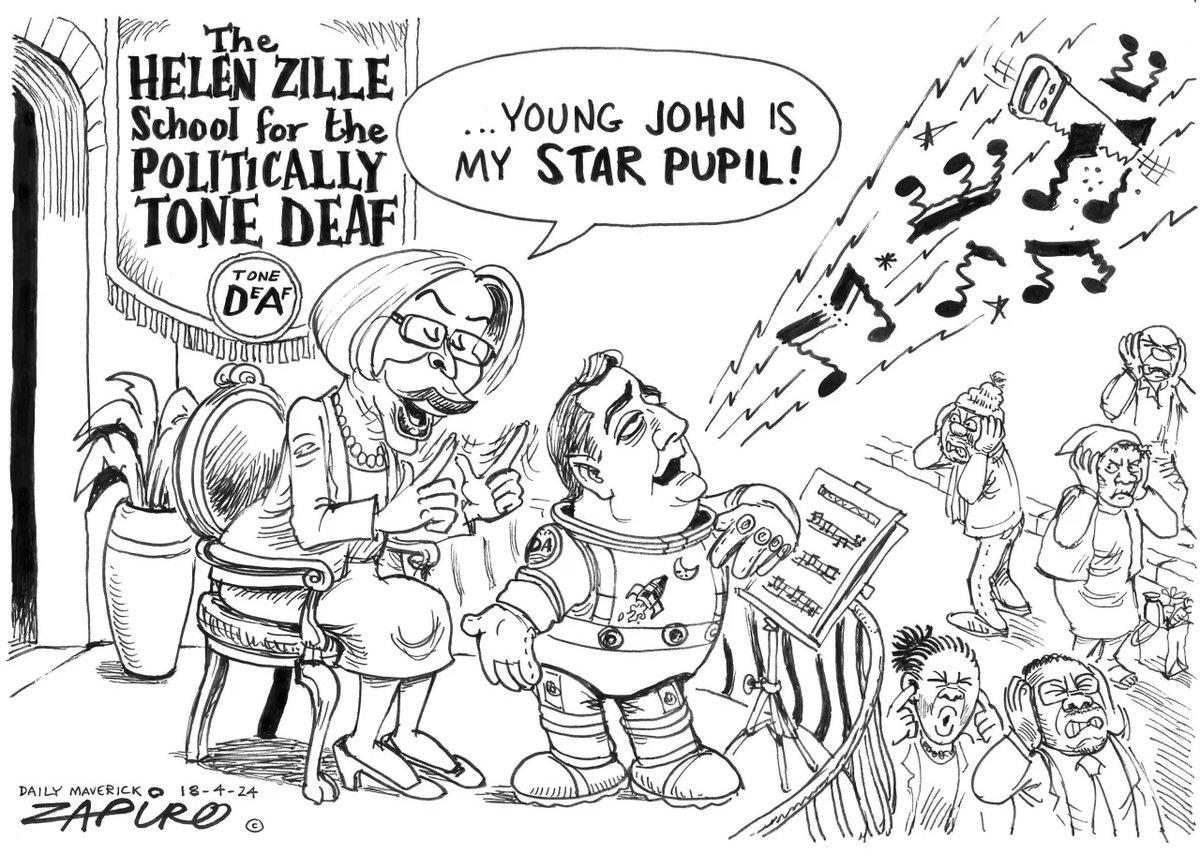 Zapiro cartoon published @dailymaverick (18 April 2024) on Sounds off @Our_DA @helenzille @jsteenhuisen - zapiro.com/240418dm