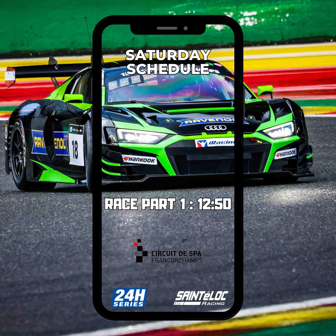 Bonjour @circuitspa 🇧🇪 @24HSeries Race Part 1 is scheduled today at 12:50 for our #18 Audi R8 LMS GT3 at #12HSpa Live video 🎥 : youtube.com/watch?v=R2LR7R… #24HSeries